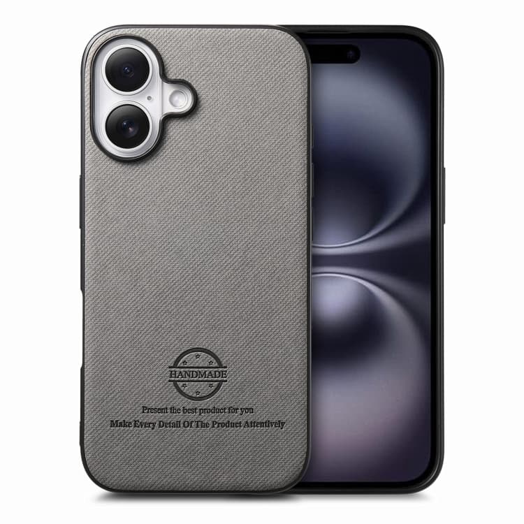 For iPhone 16 Twill Fabric Leather Skin Back Phone Case(Gray) - Immagine 1