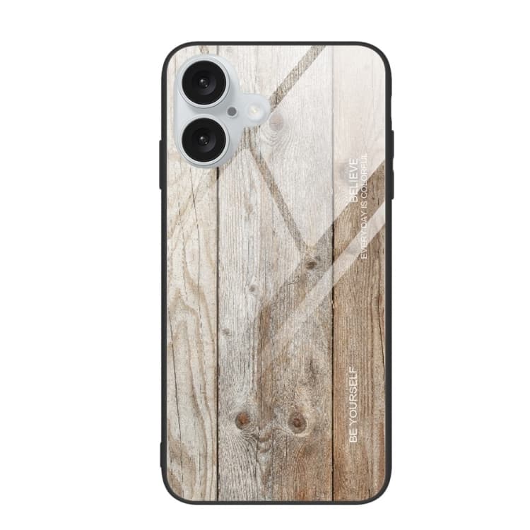 For iPhone 16 Wood Grain Glass Phone Case(Grey) - Immagine 1