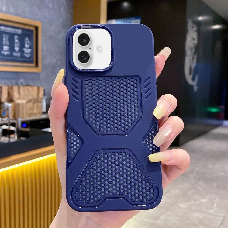 For iPhone 16 X Armor Heat Dissipation TPU Phone Case(Dark Blue) - Immagine 1