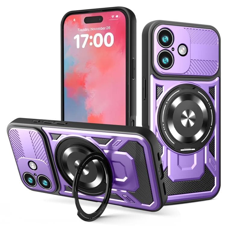 For iPhone 17 Armor Rotating Holder MagSafe Phone Case(Purple) - Immagine 1