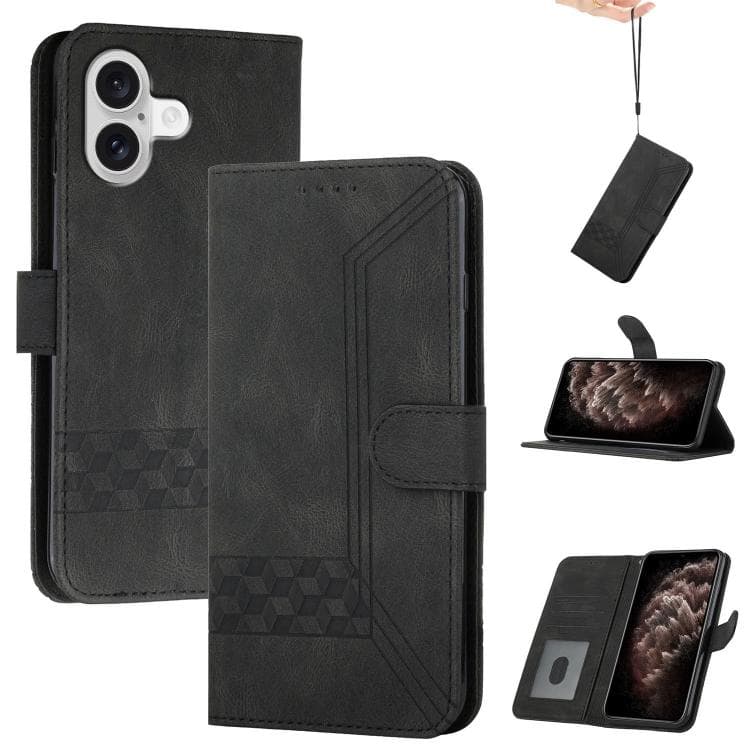 For iPhone 17 Cubic Skin Feel Flip Leather Phone Case(Black) - Immagine 1