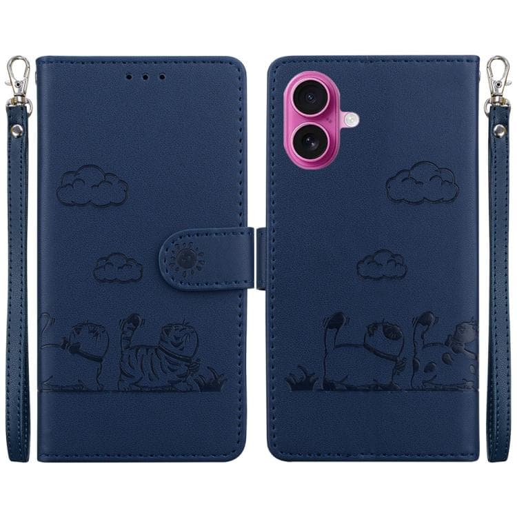 For iPhone 17 Cute Cats RFID Leather Phone Case(Blue) - Immagine 1