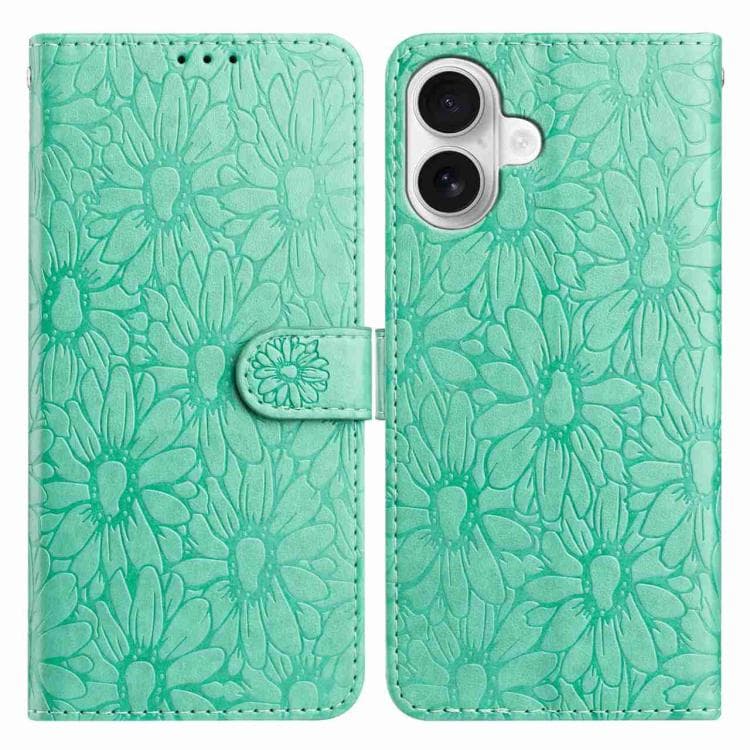 For iPhone 17 Daisy Embossed Leather Phone Case(Green) - Immagine 1