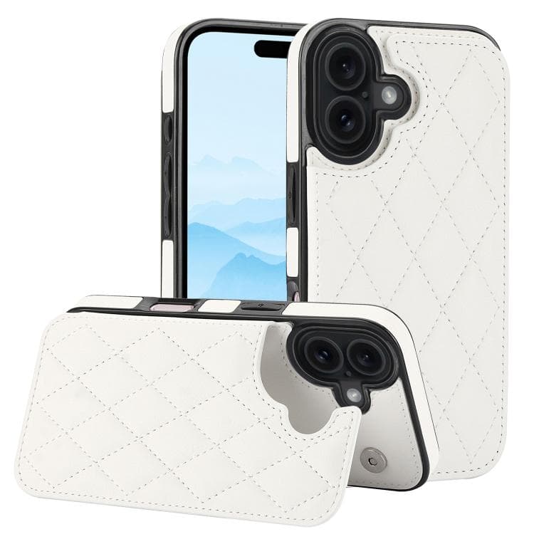 For iPhone 17 Double Buckle Rhombic PU Leather Phone Case(White) - Immagine 1