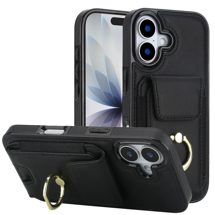 For iPhone 17 Elastic Card Bag Ring Holder Phone Case(Black) - Immagine 1