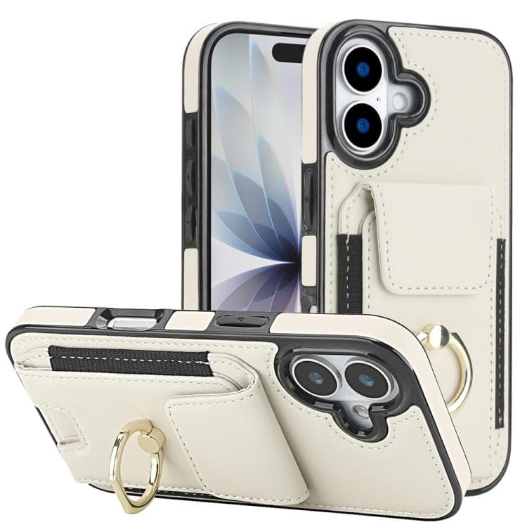 For iPhone 17 Elastic Card Bag Ring Holder Phone Case(White) - Immagine 1