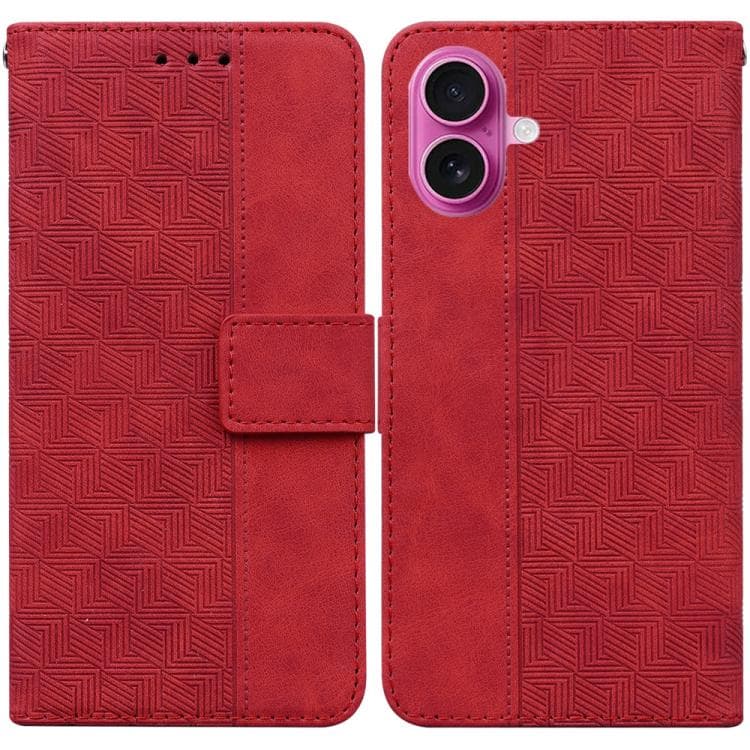 For iPhone 17 Geometric Embossed Leather Phone Case(Red) - Immagine 1