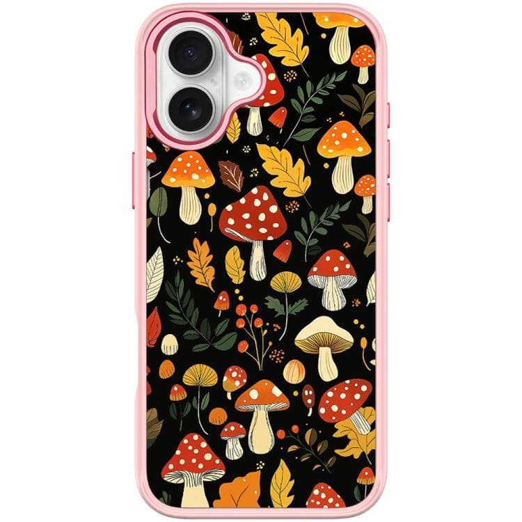 For iPhone 17 Jungle Mushrooms Pattern Magnetic Phone Case(Pink)