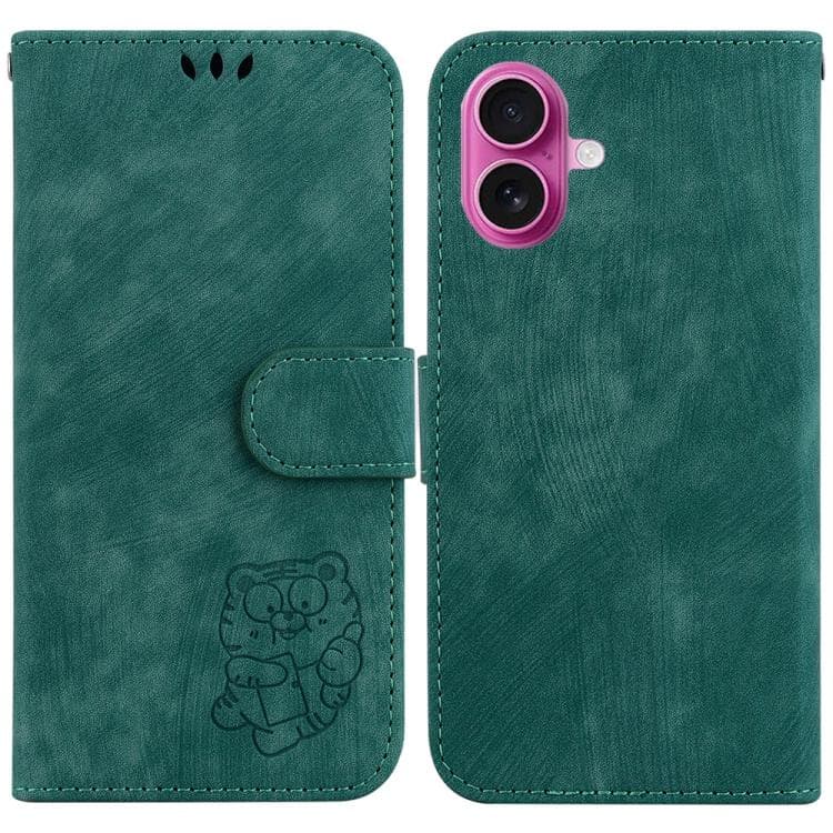 For iPhone 17 Little Tiger Embossed Leather Phone Case(Green) - Immagine 1