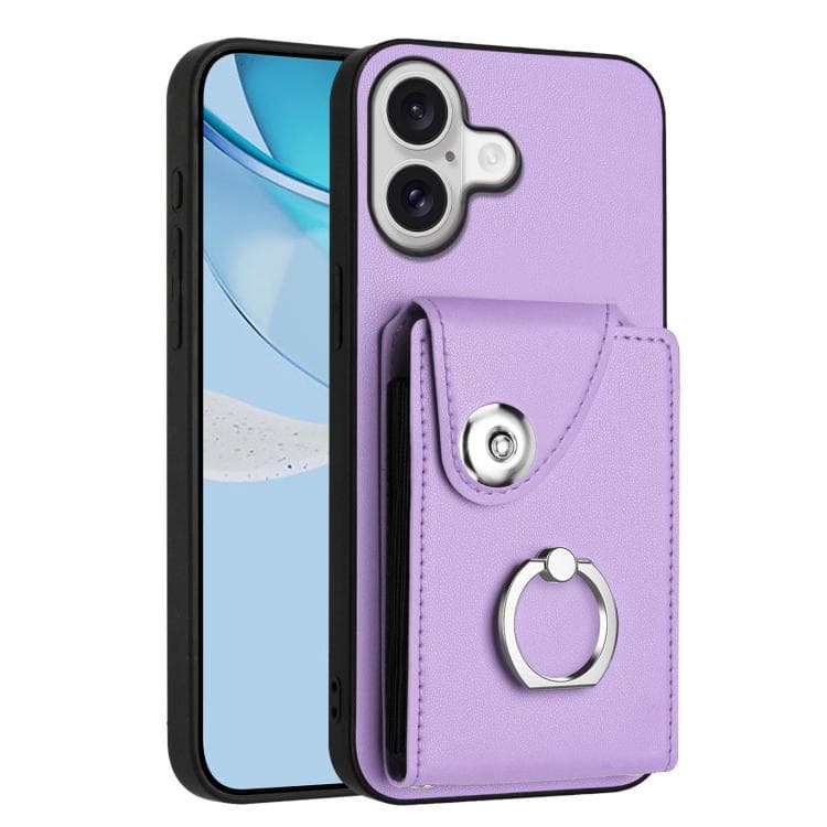 For iPhone 17 Organ Card Bag Ring Holder Phone Case(Purple) - Immagine 1