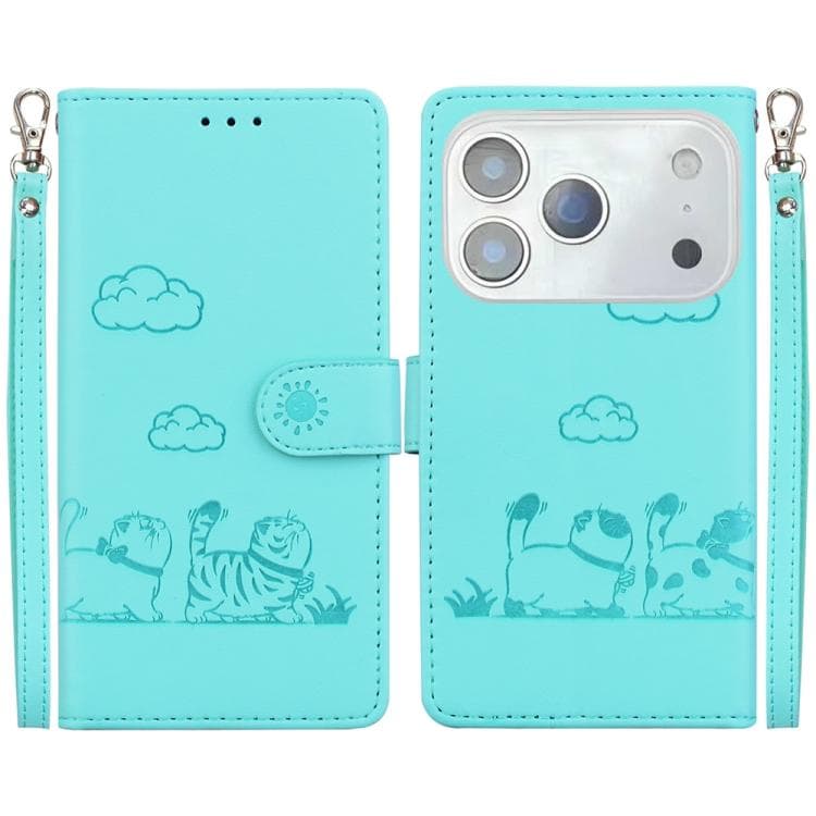 For iPhone 17 Pro Cute Cats RFID Leather Phone Case(Green) - Immagine 1