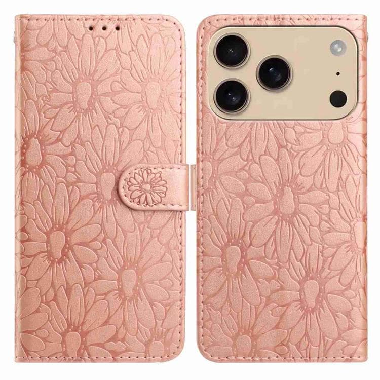 For iPhone 17 Pro Daisy Embossed Leather Phone Case(Rose Gold) - Immagine 1