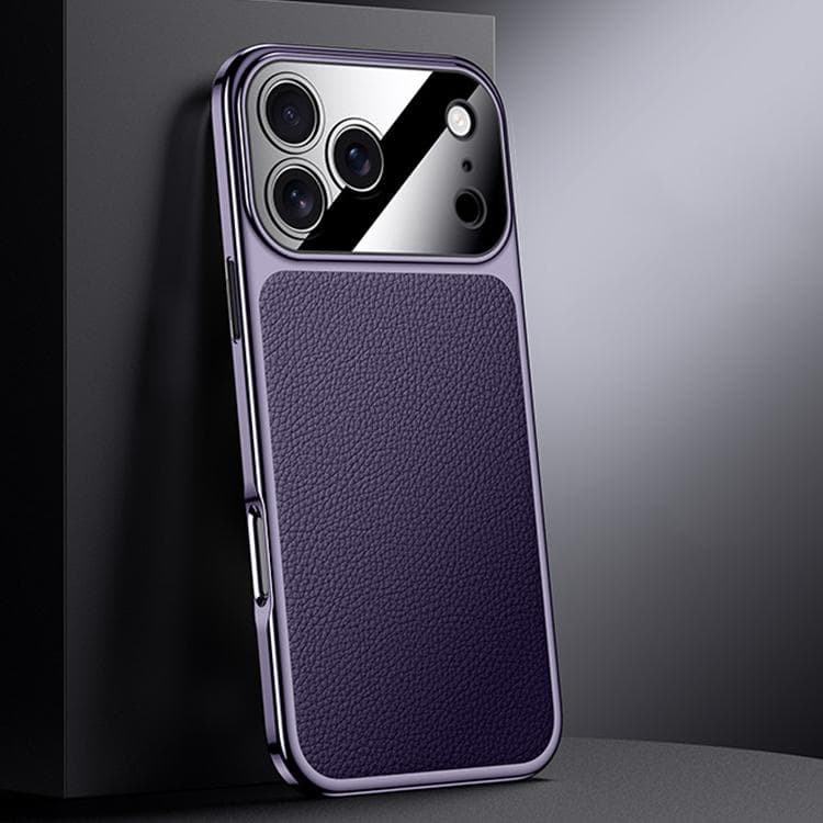 For iPhone 17 Pro Genuine Leather PC Phone Case(Dark Purple) - Immagine 1