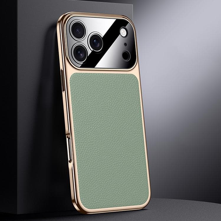 For iPhone 17 Pro Genuine Leather PC Phone Case(Green) - Immagine 1