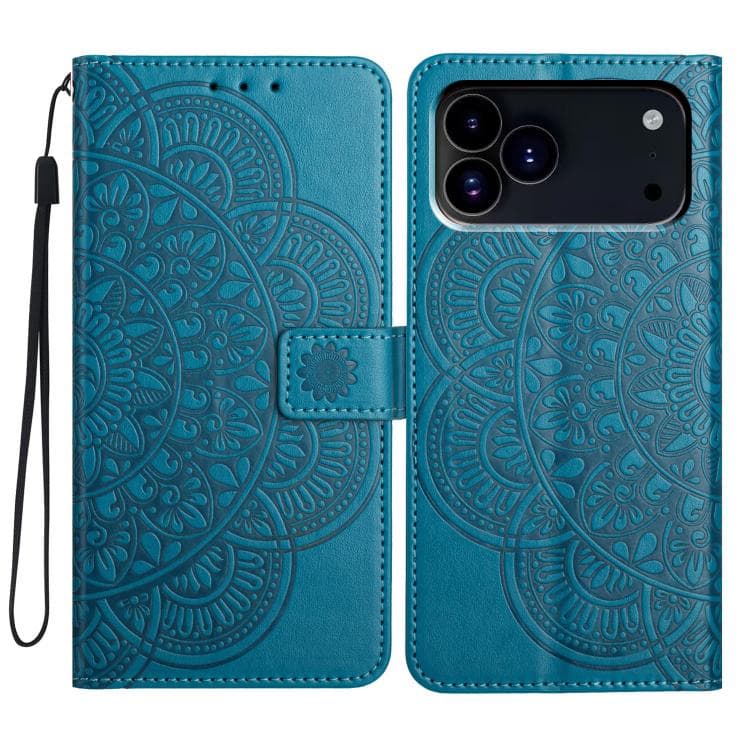 For iPhone 17 Pro Max Flower Embossed Leather Phone Case(Blue) - Immagine 1