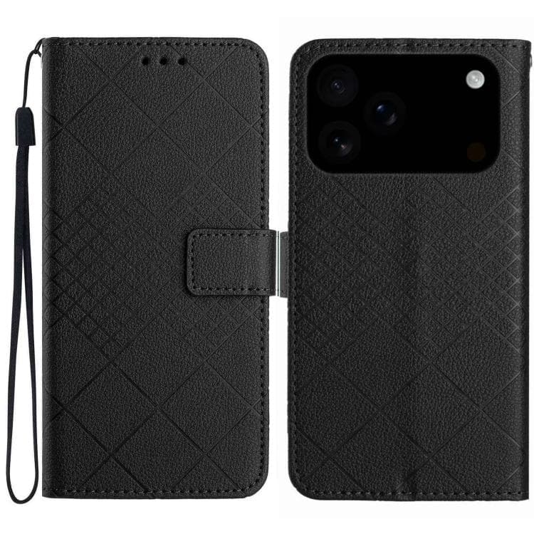 Fodero in pelle con texture a rombi per iPhone 17 Pro (Nero) - Immagine 1