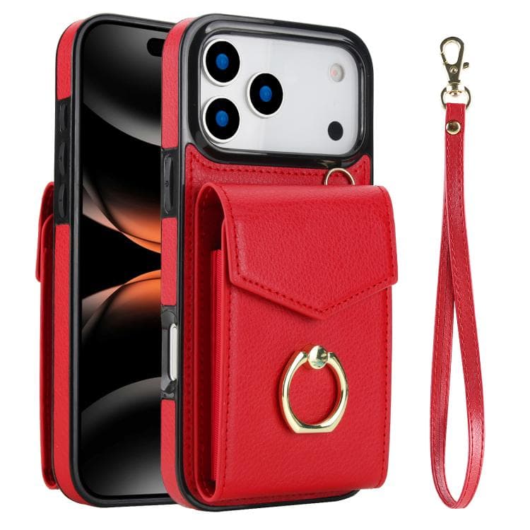 Porta anelli per iPhone 17 Pro con slot per carte RFID (Rosso) - Immagine 1