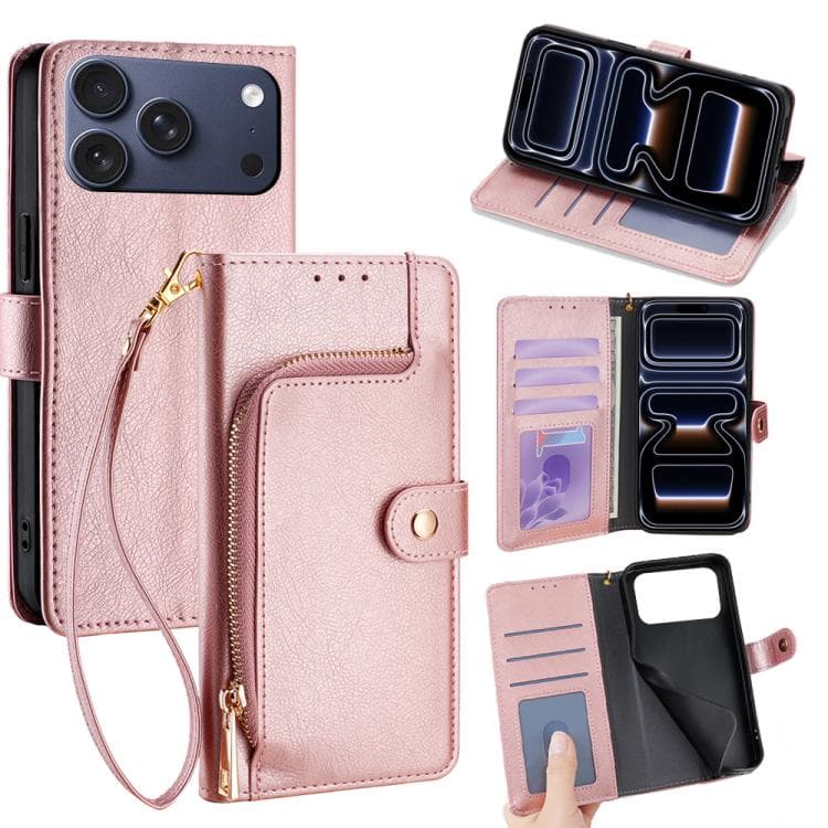 For iPhone 17 Pro Zipper Bag Leather Phone Case(Rose Gold) - Immagine 1