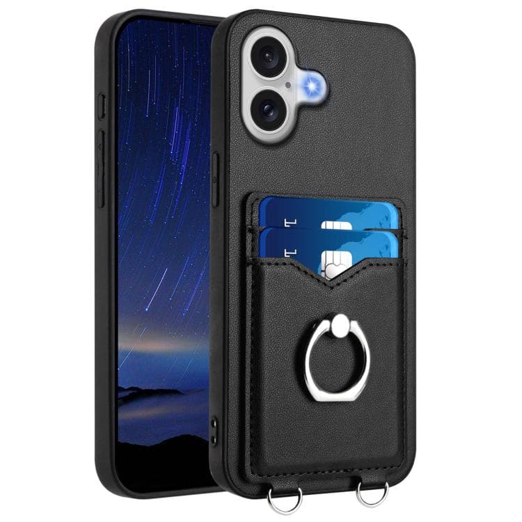 For iPhone 17 R20 Ring Card Holder Phone Case(Black) - Immagine 1