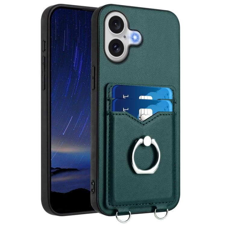 For iPhone 17 R20 Ring Card Holder Phone Case(Green) - Immagine 1