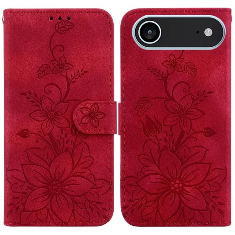 For iPhone Air Lily Embossed Leather Phone Case(Red) - Immagine 1