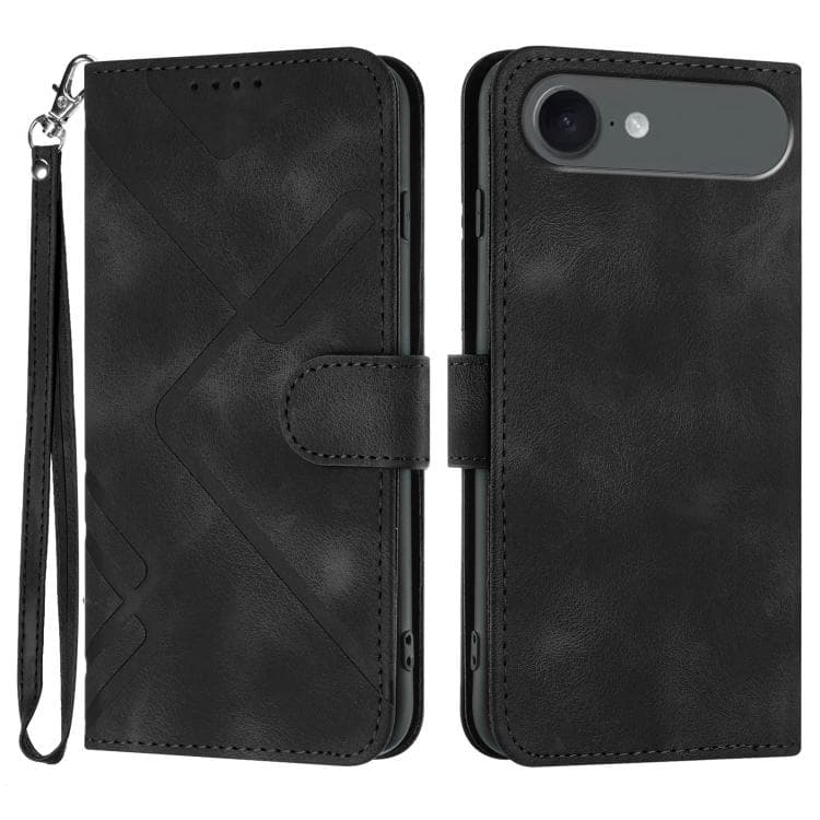 For iPhone Air Line Pattern Skin Feel Leather Phone Case(Black)