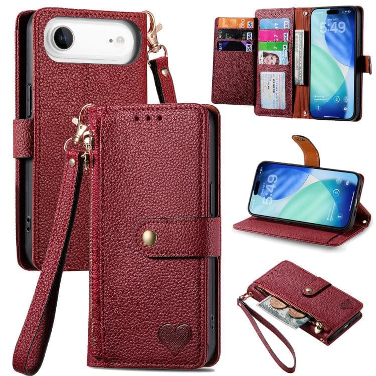 For iPhone Air Love Zipper Lanyard Leather Phone Case(Red) - Immagine 1