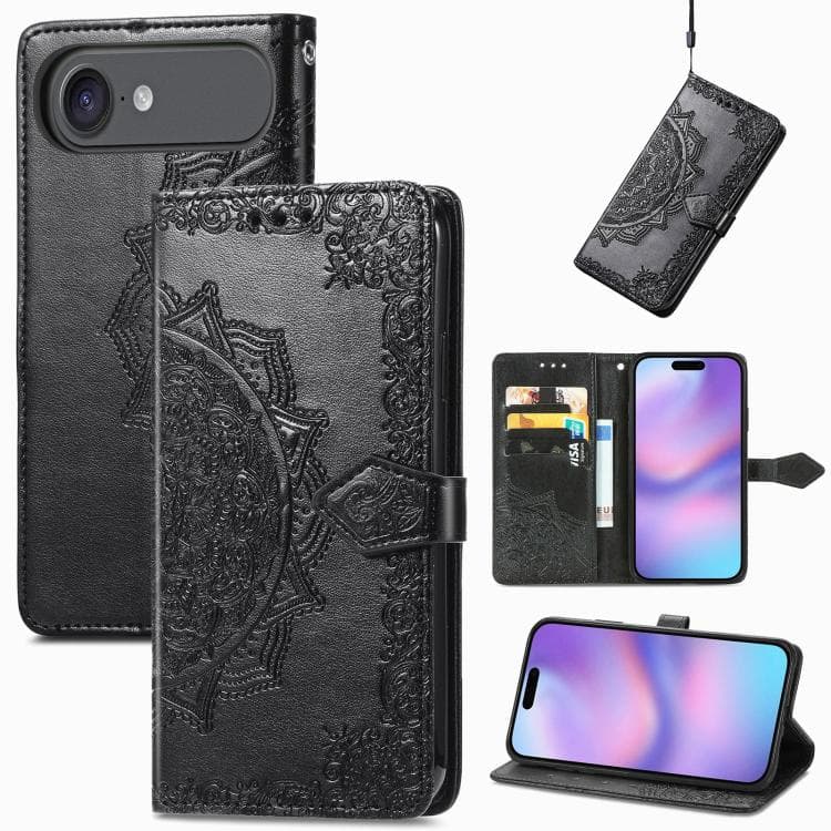 For iPhone Air Mandala Flower Embossed Leather Phone Case(Black) - Immagine 1