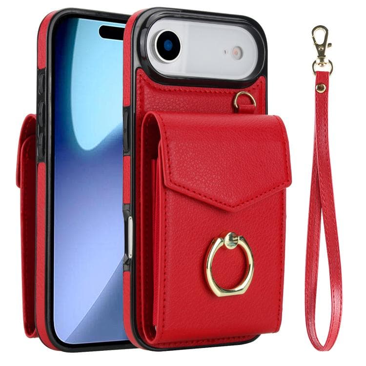 For iPhone Air Ring Holder RFID Card Slot Phone Case(Red) - Immagine 1