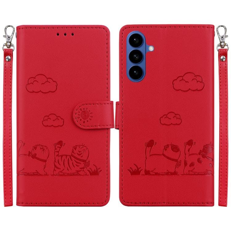 For Samsung Galaxy S26 5G Cute Cats RFID Leather Phone Case(Red) - Immagine 1