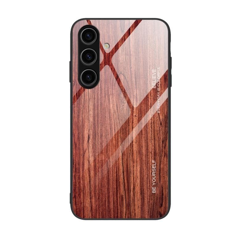 For Samsung Galaxy S26 5G Wood Grain Glass Phone Case(Coffee) - Immagine 1