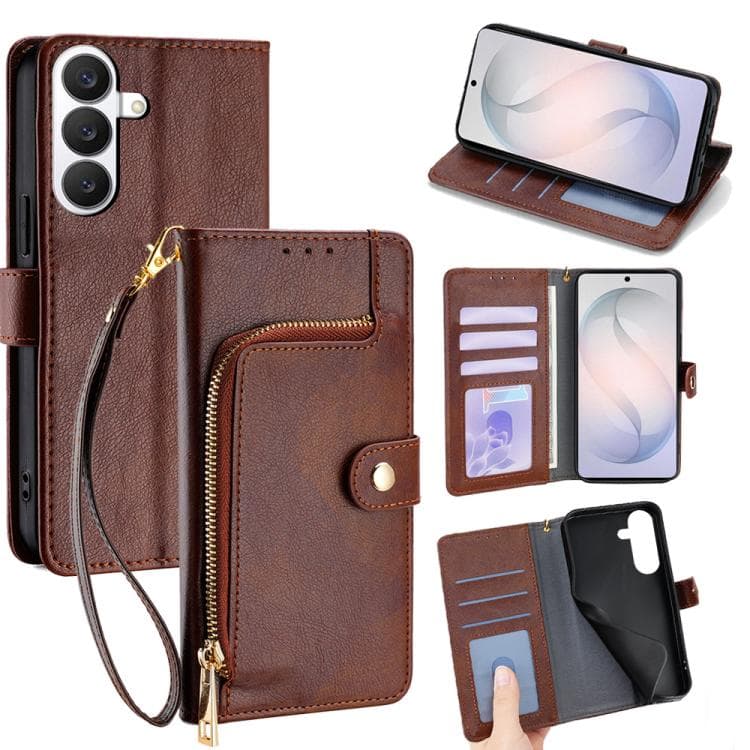 For Samsung Galaxy S26 5G Zipper Bag Leather Phone Case(Brown) - Immagine 1