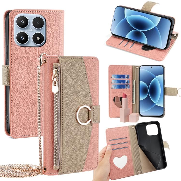 For Xiaomi 17 Crossbody Litchi Texture Leather Phone Case(Pink) - Immagine 1