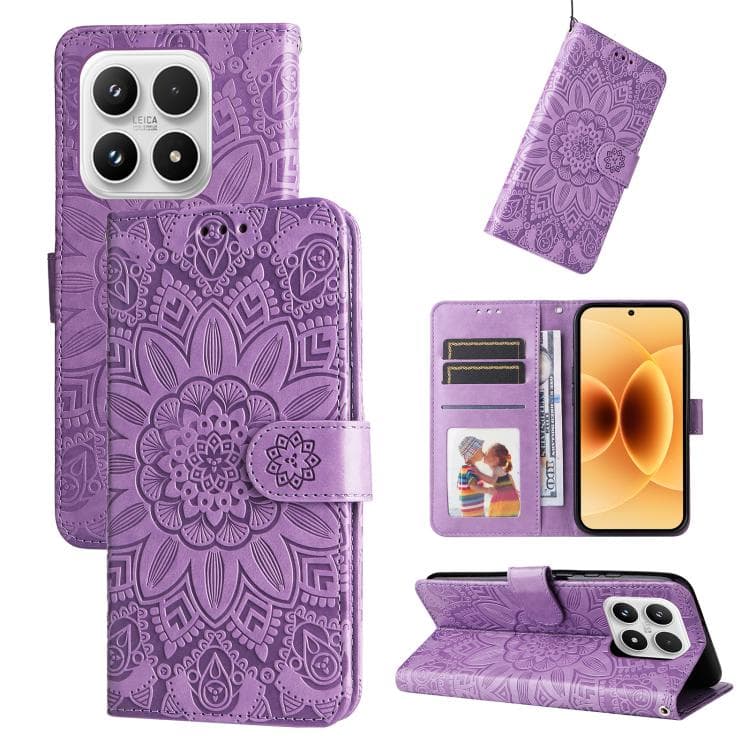 For Xiaomi 17 Embossed Sunflower Leather Phone Case(Purple) - Immagine 1