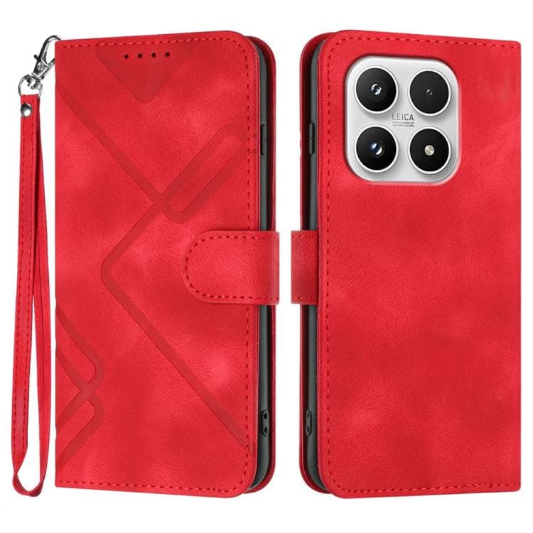 For Xiaomi 17 Line Pattern Skin Feel Leather Phone Case(Red) - Immagine 1