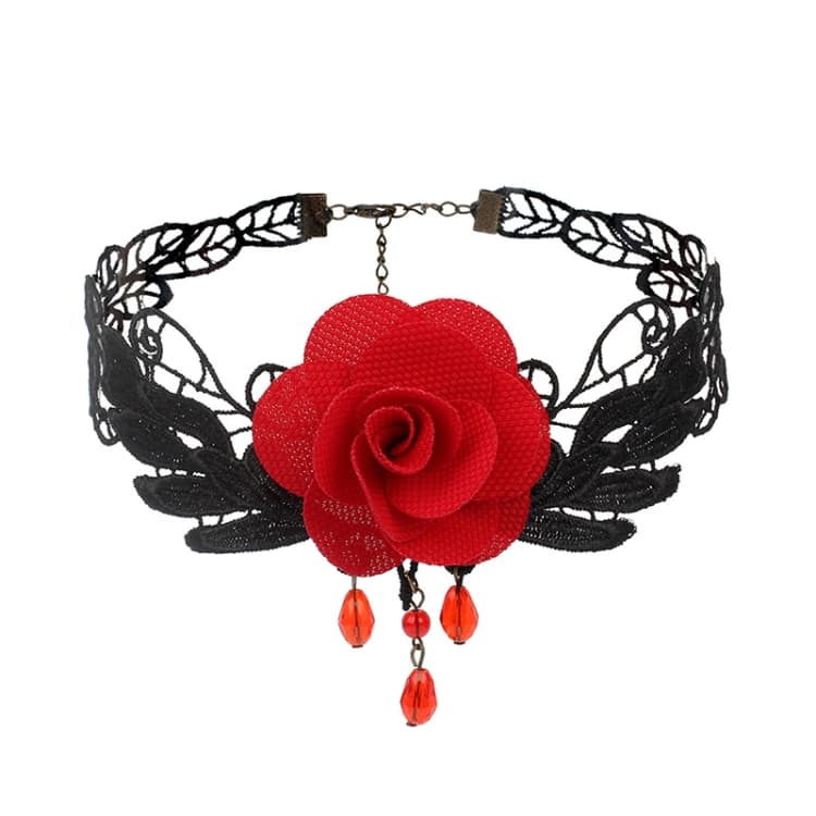 Collana vintage gotica lolità con pizzo e frange, Stile: 1532 Rosso - Immagine 1