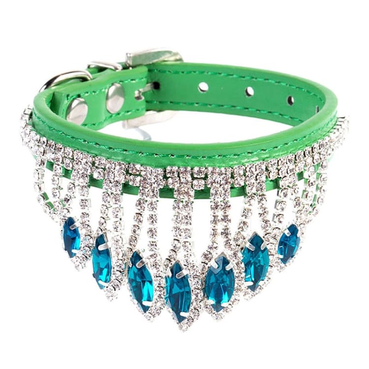 Collare per cani e gatti con strass Gem Rhinestone, taglia S (verde) - Immagine 1