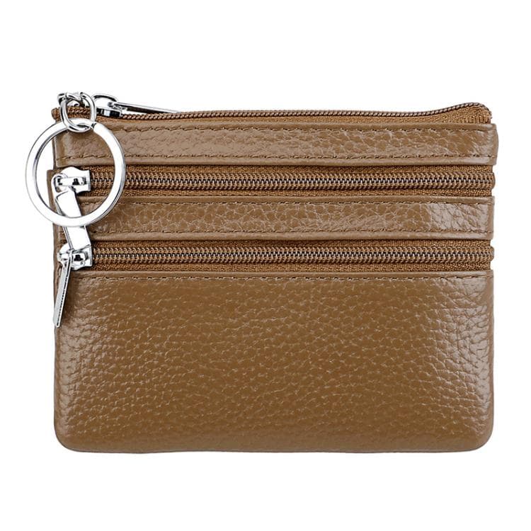 Genuine Leather Double Zipper Key Coin Purse(Khaki) - Immagine 1