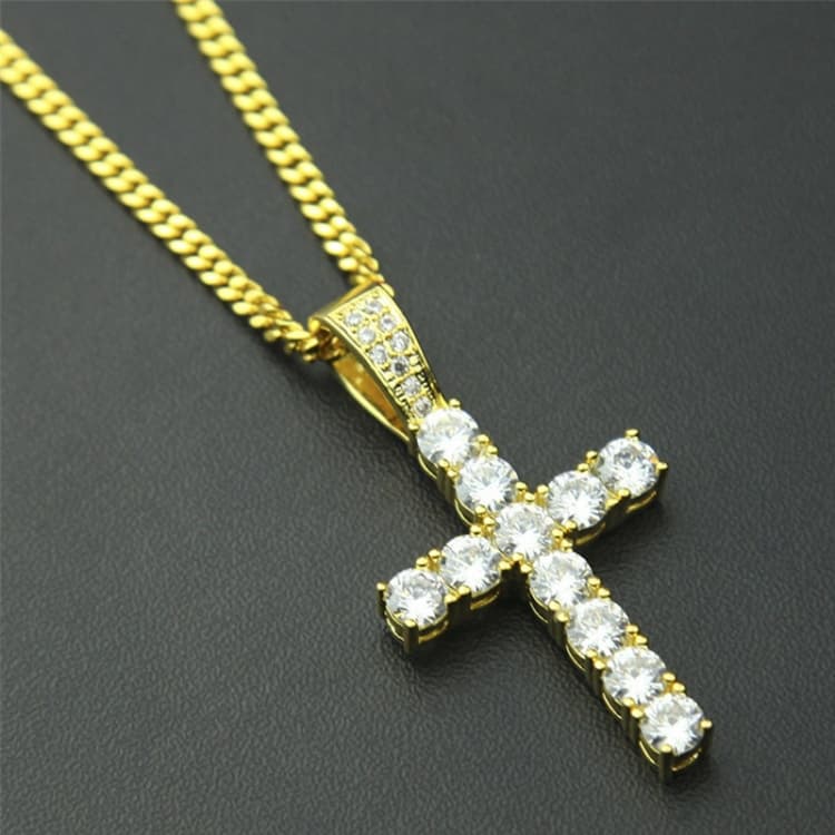 Collana con ciondolo a croce in zircone premium set artiglio Hip Hop (Oro) - Immagine 1