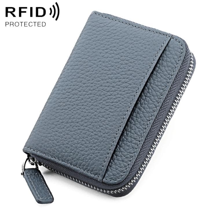 KB29 Genuine Leather RFID Zipper Accordion Card Holder(Blue) - Immagine 1