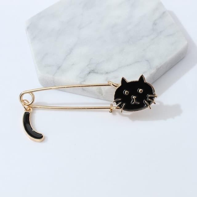 Spilla animale gatto che scodinzola piccola goccia adorabile (Nero) - Immagine 1