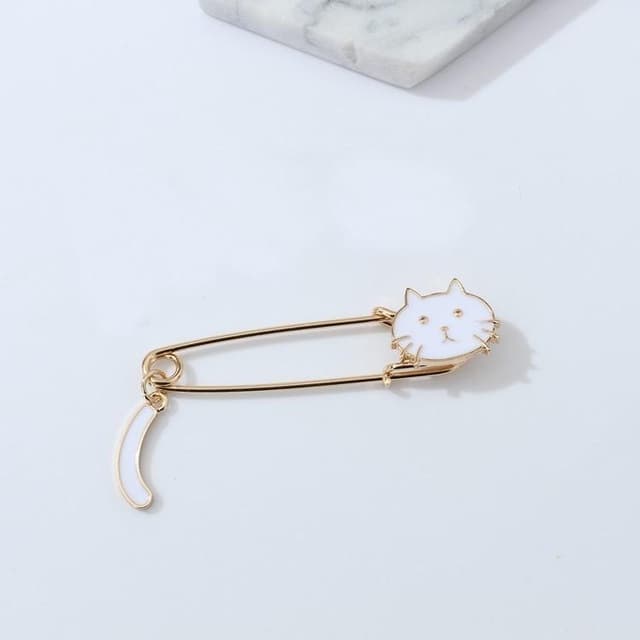 Spilla animale a forma di gatto che scodinzola con goccia adorabile (Bianco) - Immagine 1
