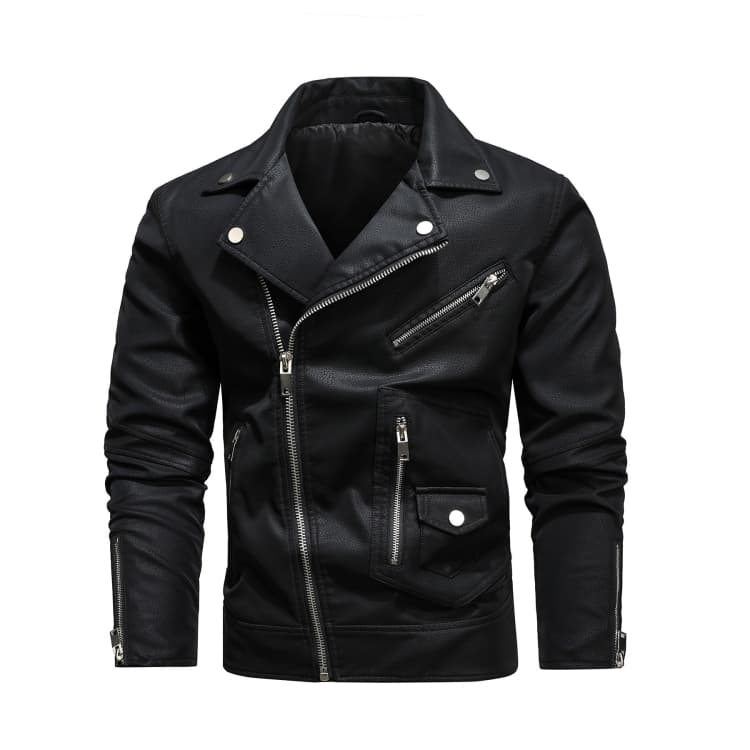 Men Fashion PU Lapel Leather Jacket - Miniatura 4