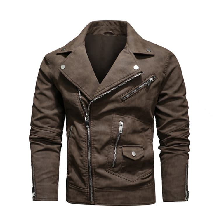 Men Fashion PU Lapel Leather Jacket - Miniatura 5