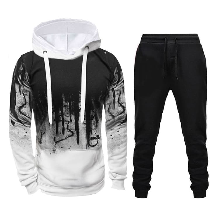 Men Loose Print Hoodie Sport Sweatshirt Set - Immagine 1