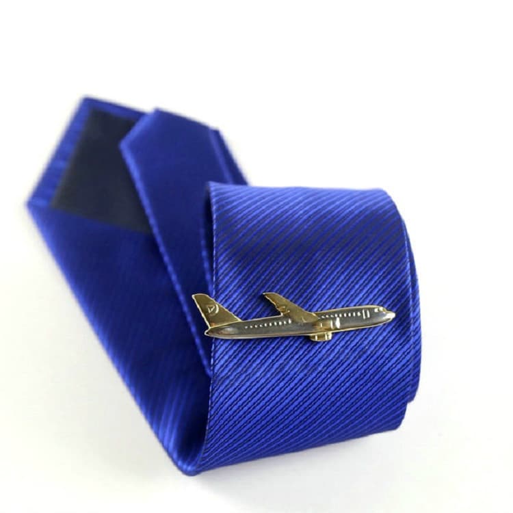 Clip per cravatta in metallo firmato uomo Accessori abbigliamento (Aereo dorato) - Immagine 1