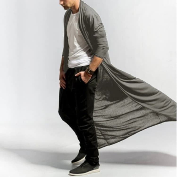 Mens Casual Loose Long Cardigans Coat (Color:Grey Size:XL) - Immagine 1