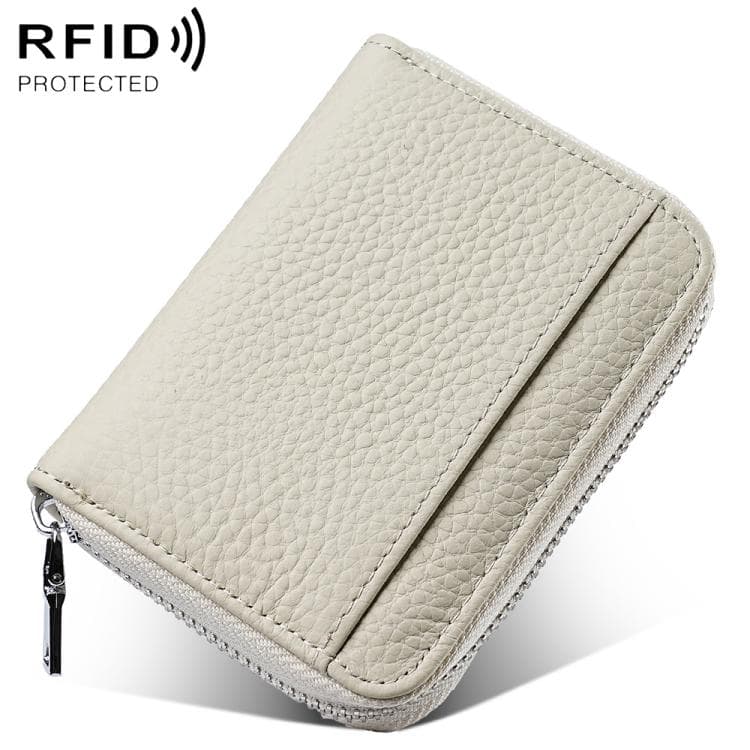 Mini RFID Anti-theft Genuine Leather Zipper Card Bag(Beige) - Immagine 1