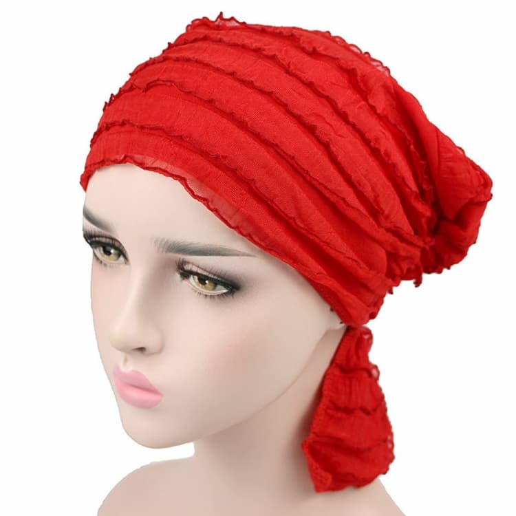 Muslim Stacking Cap Chiffon Fold Turban Cap Chemotherapy Cap (Red) - Immagine 1