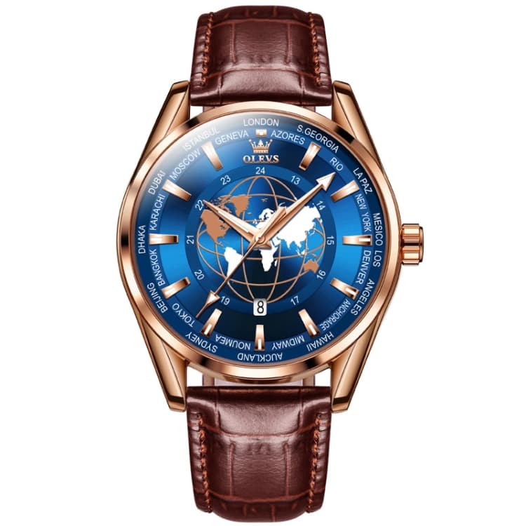 OLEVS 9926 Embossed Earth Dial Men Quartz Watch(Brown) - Immagine 1